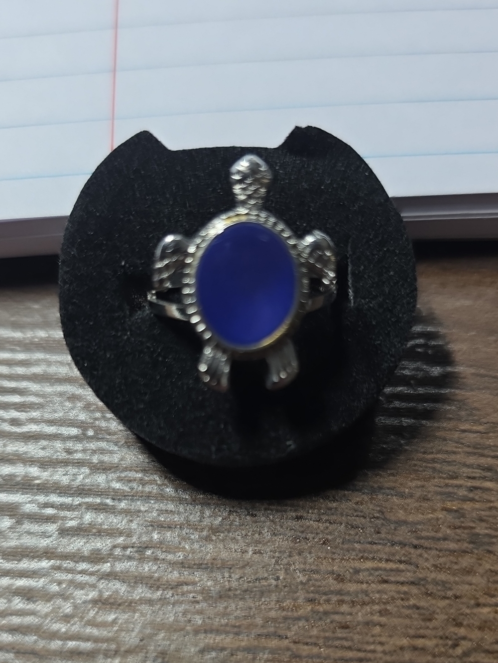 Silver Turtle Ring with Blue Cabochon